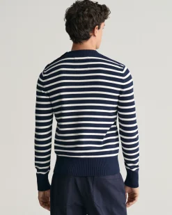 Breton Striped Shiny Cotton Crew Neck Sweater
