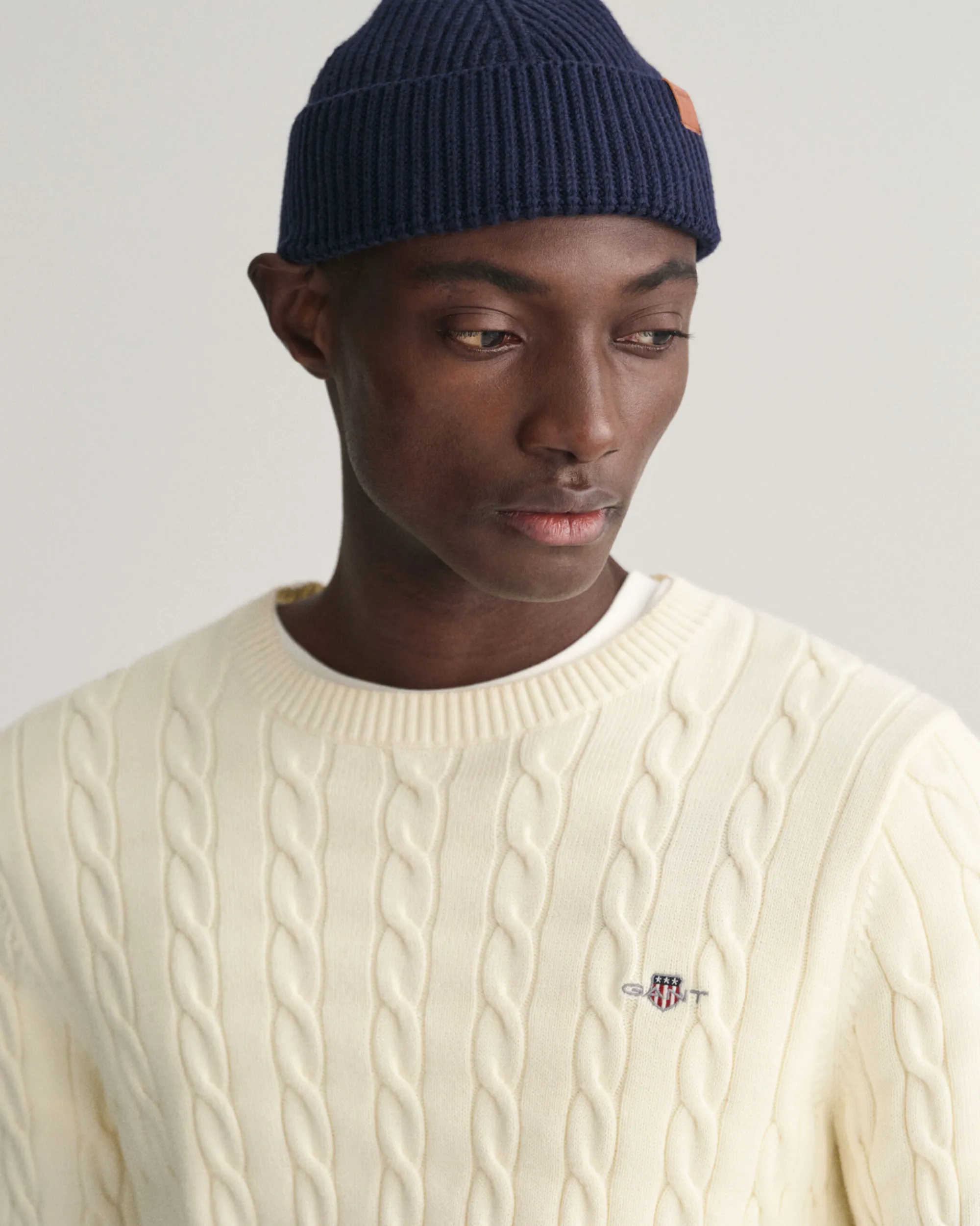 Cotton Cable Knit Crew Neck Sweater