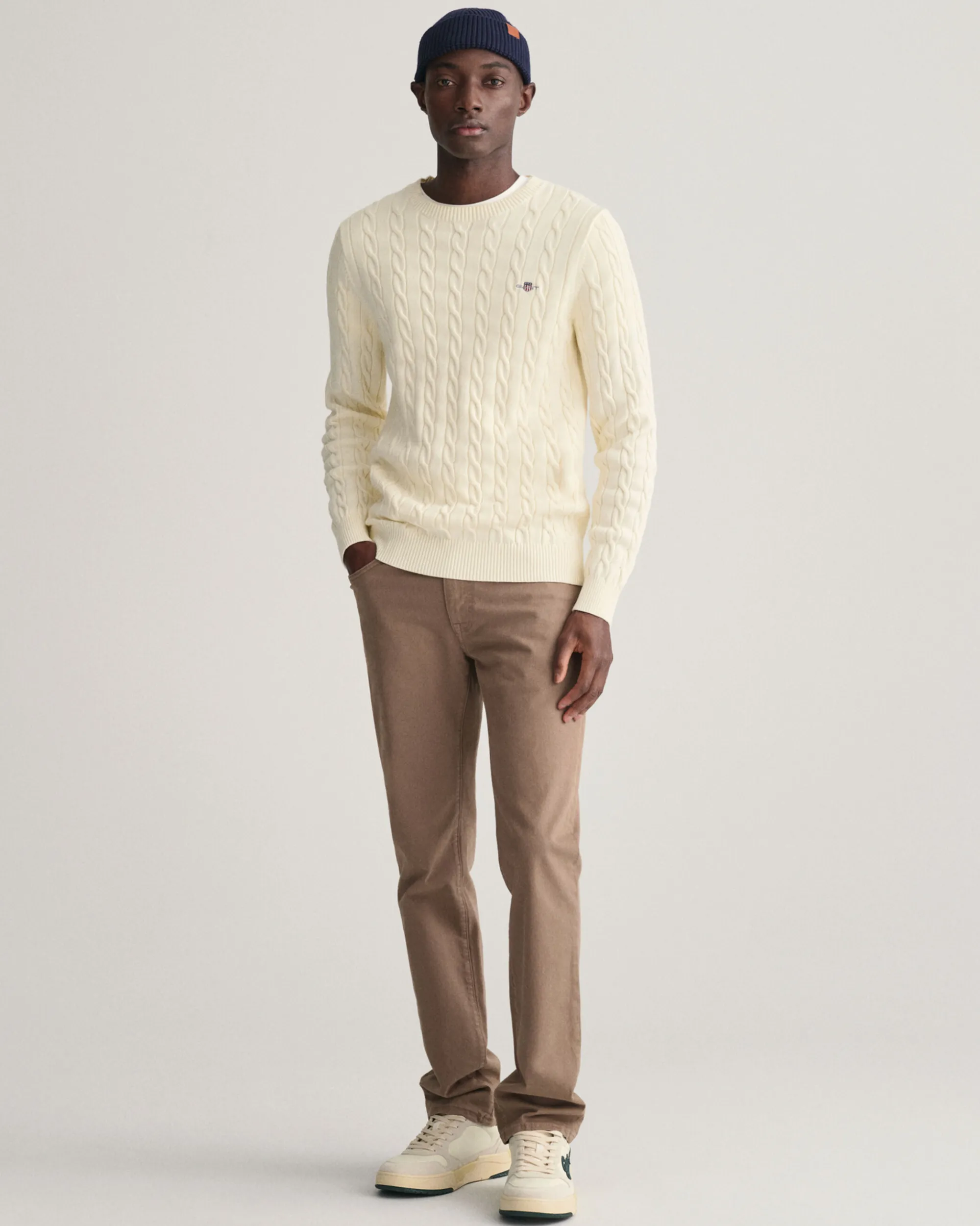 Cotton Cable Knit Crew Neck Sweater