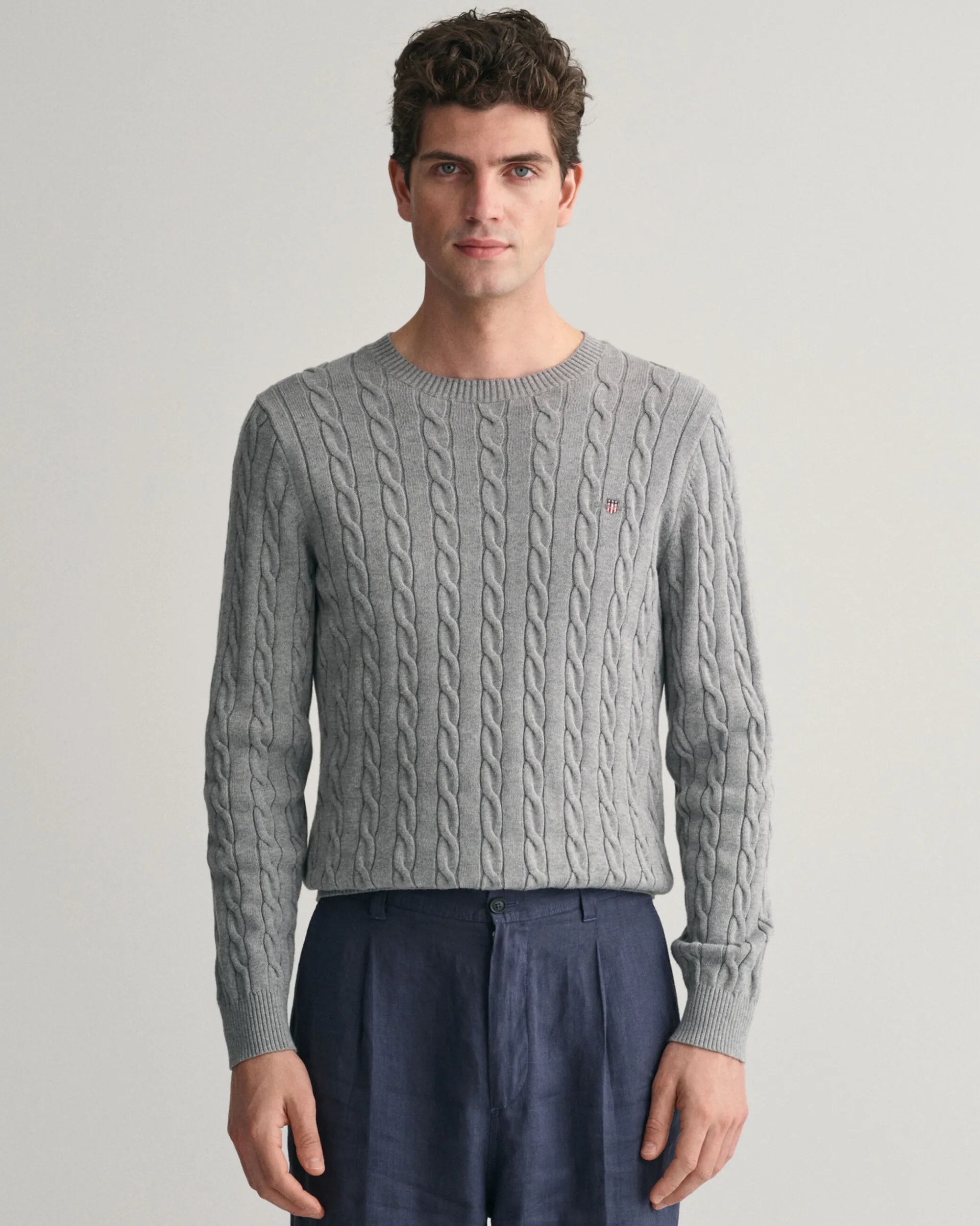 Cotton Cable Knit Crew Neck Sweater