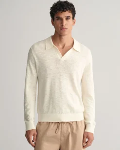 Cotton Linen Open Polo Sweater