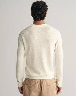 Cotton Linen Open Polo Sweater