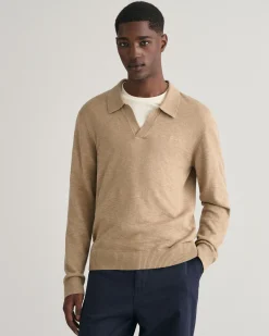 Cotton Linen Open Polo Sweater