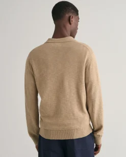 Cotton Linen Open Polo Sweater