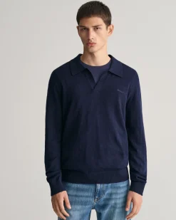 Cotton Linen Open Polo Sweater