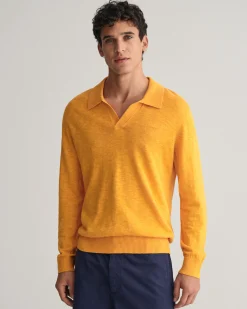 Cotton Linen Open Polo Sweater