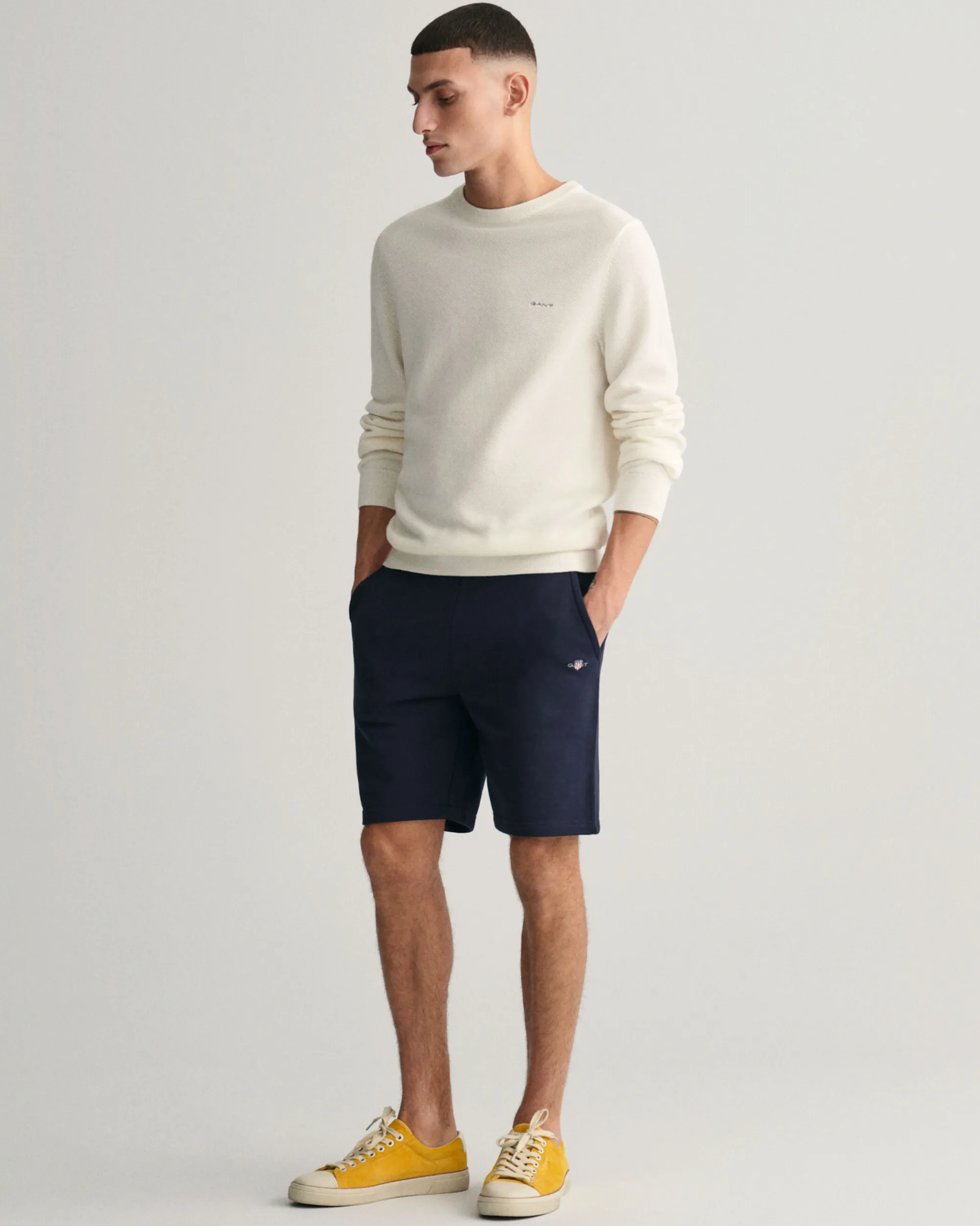 Cotton Piqué Crew Neck Sweater