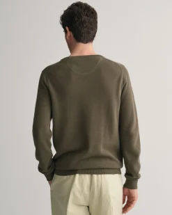 Cotton Piqué Crew Neck Sweater