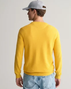 Cotton Piqué Crew Neck Sweater
