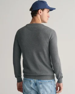 Cotton Piqué Crew Neck Sweater