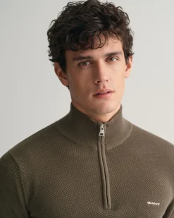 Cotton Piqué Half-Zip Sweater