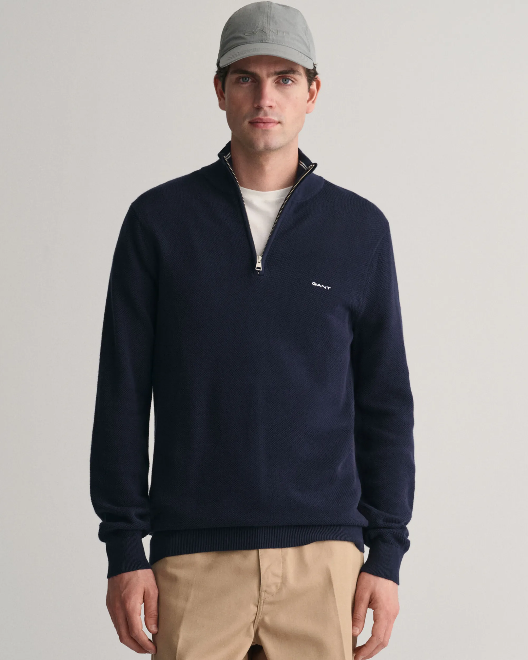 Cotton Piqué Half-Zip Sweater