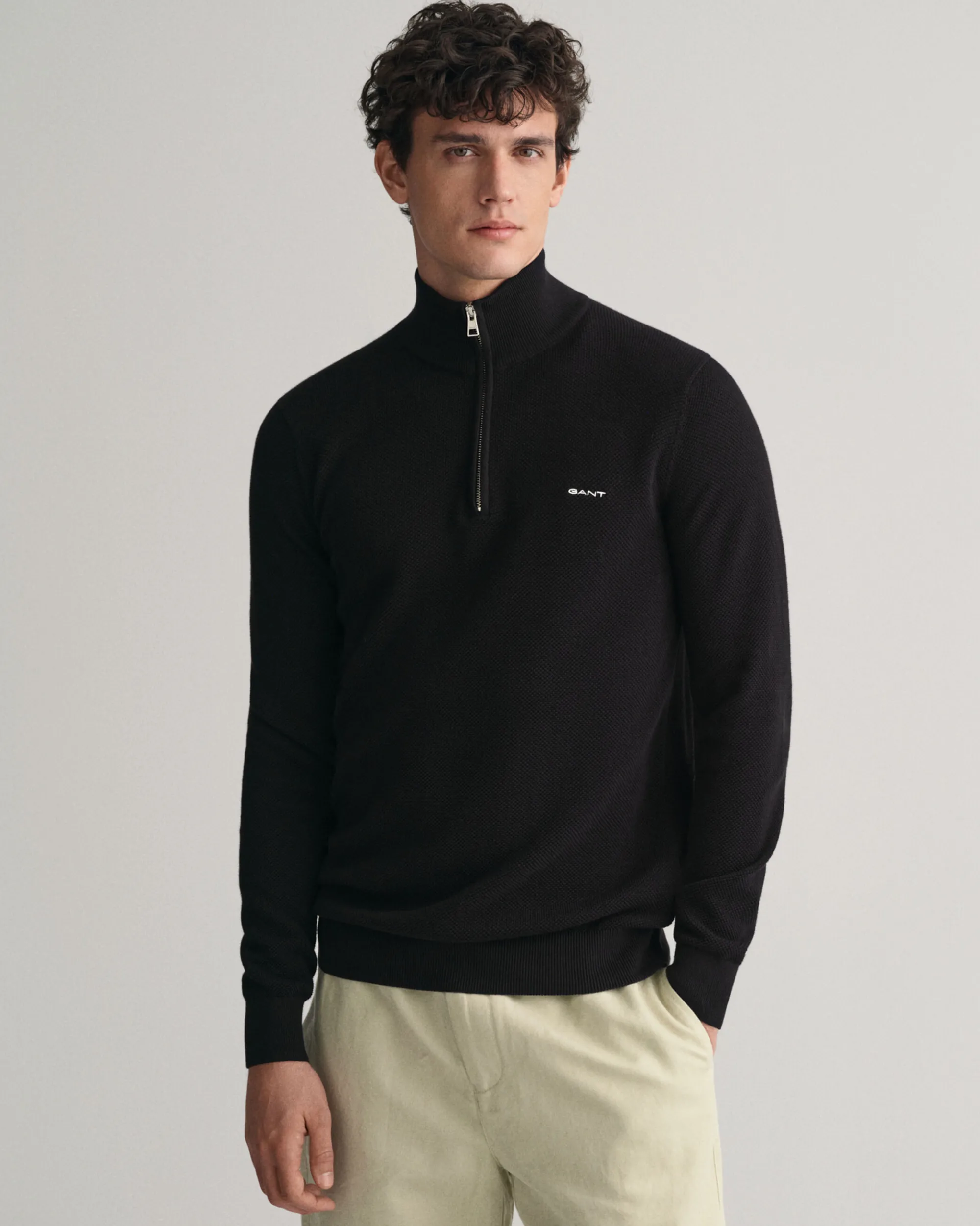 Cotton Piqué Half-Zip Sweater
