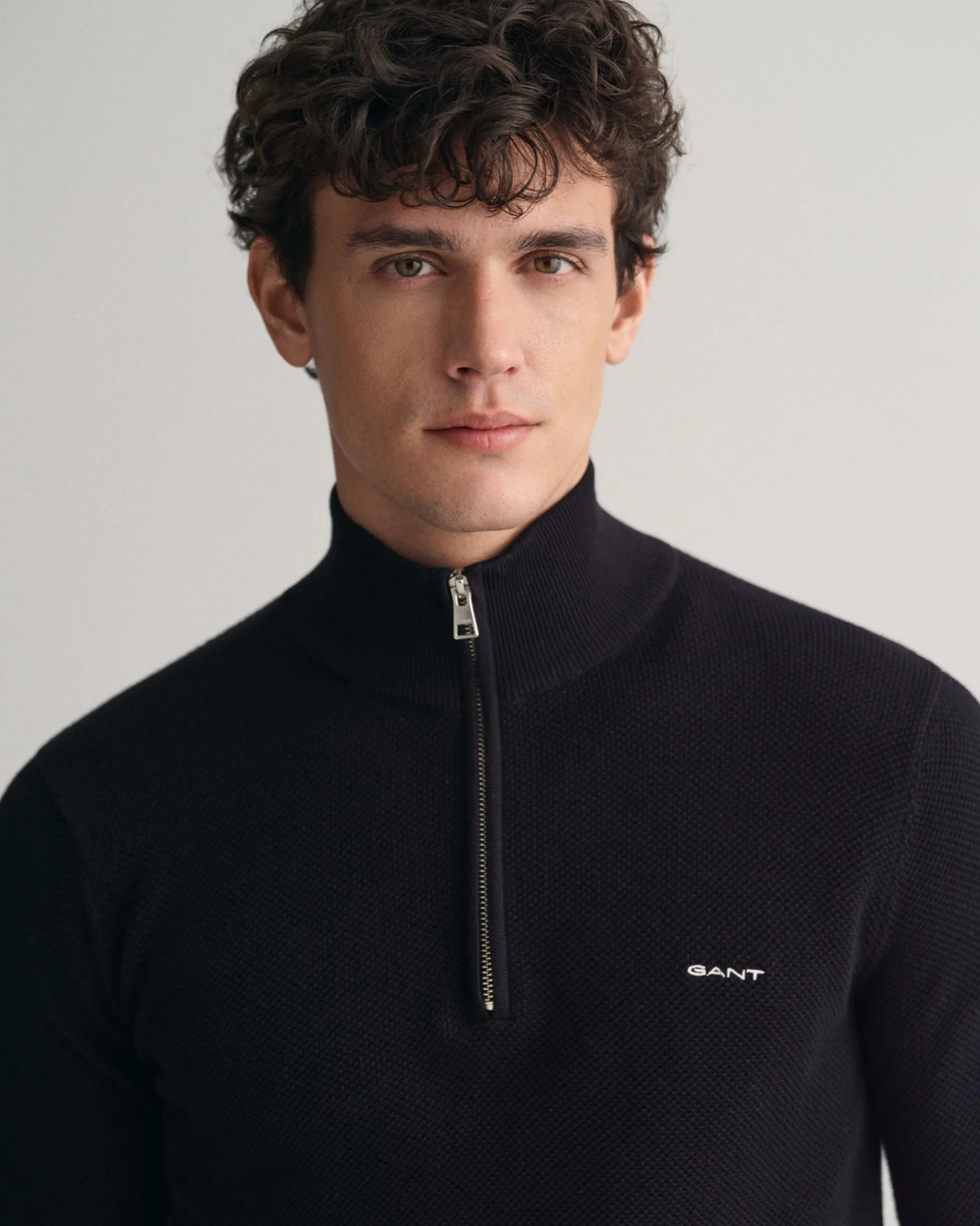 Cotton Piqué Half-Zip Sweater
