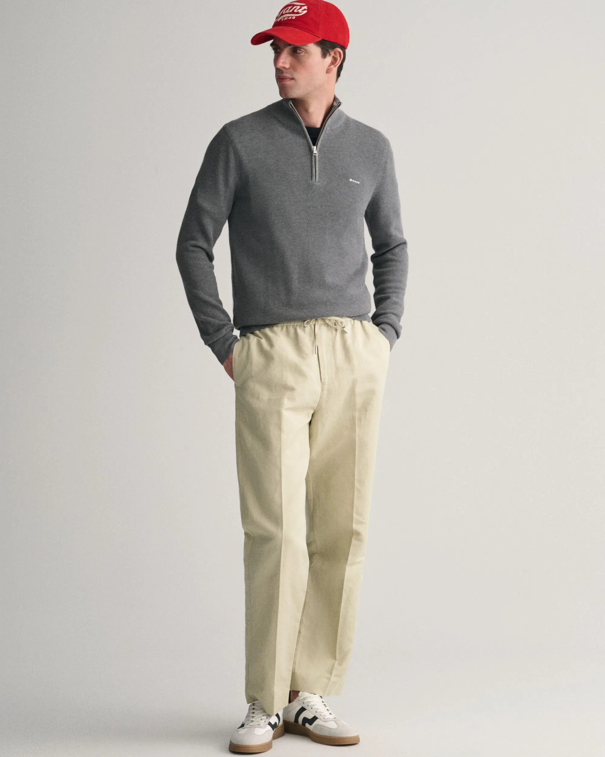 Cotton Piqué Half-Zip Sweater