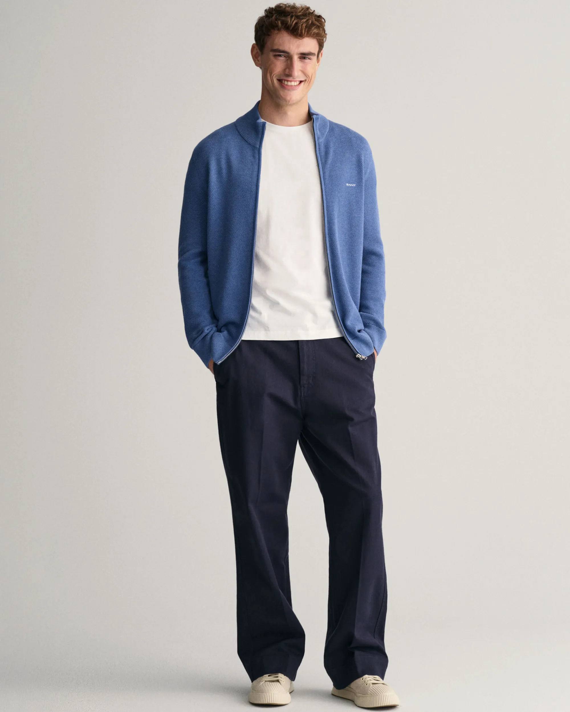 Cotton Piqué Zip Cardigan