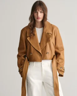 Cropped Leather Trench Jacket