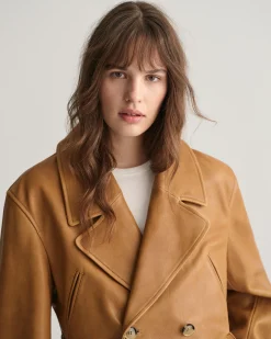 Cropped Leather Trench Jacket