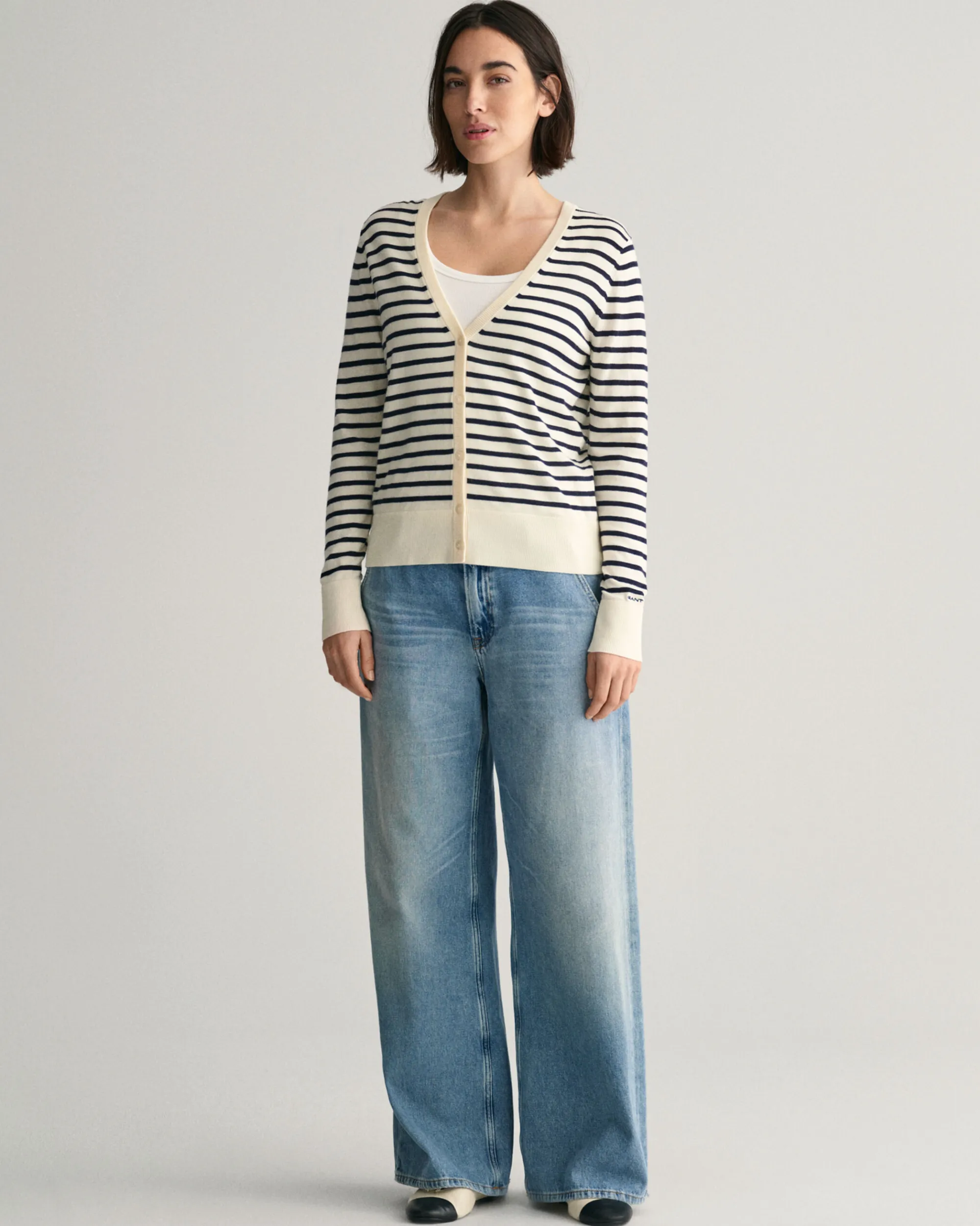 Fine Knit Striped Cardigan