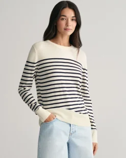 Fine Knit Striped Crew Neck Sweater