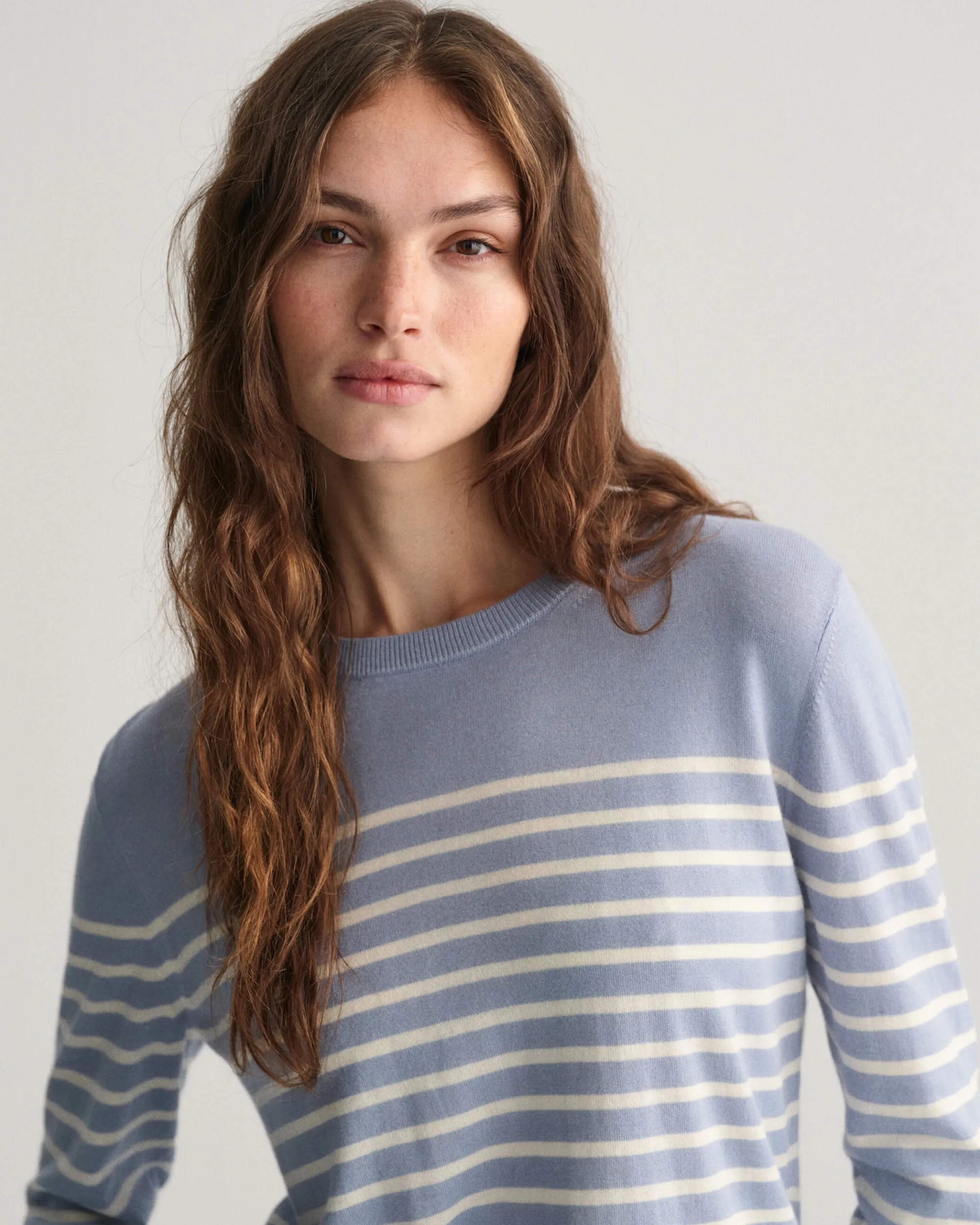 Fine Knit Striped Crew Neck Sweater