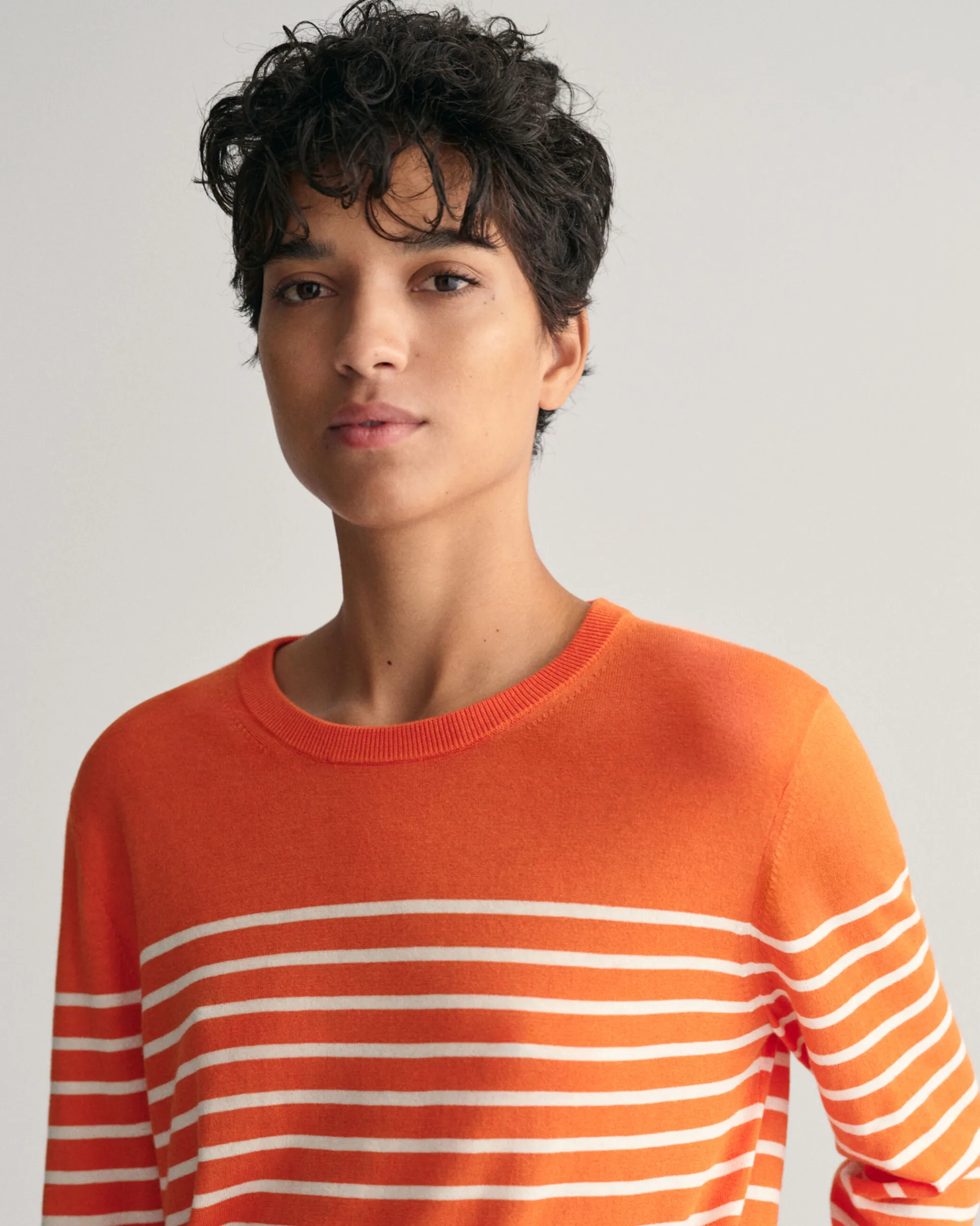 Fine Knit Striped Crew Neck Sweater