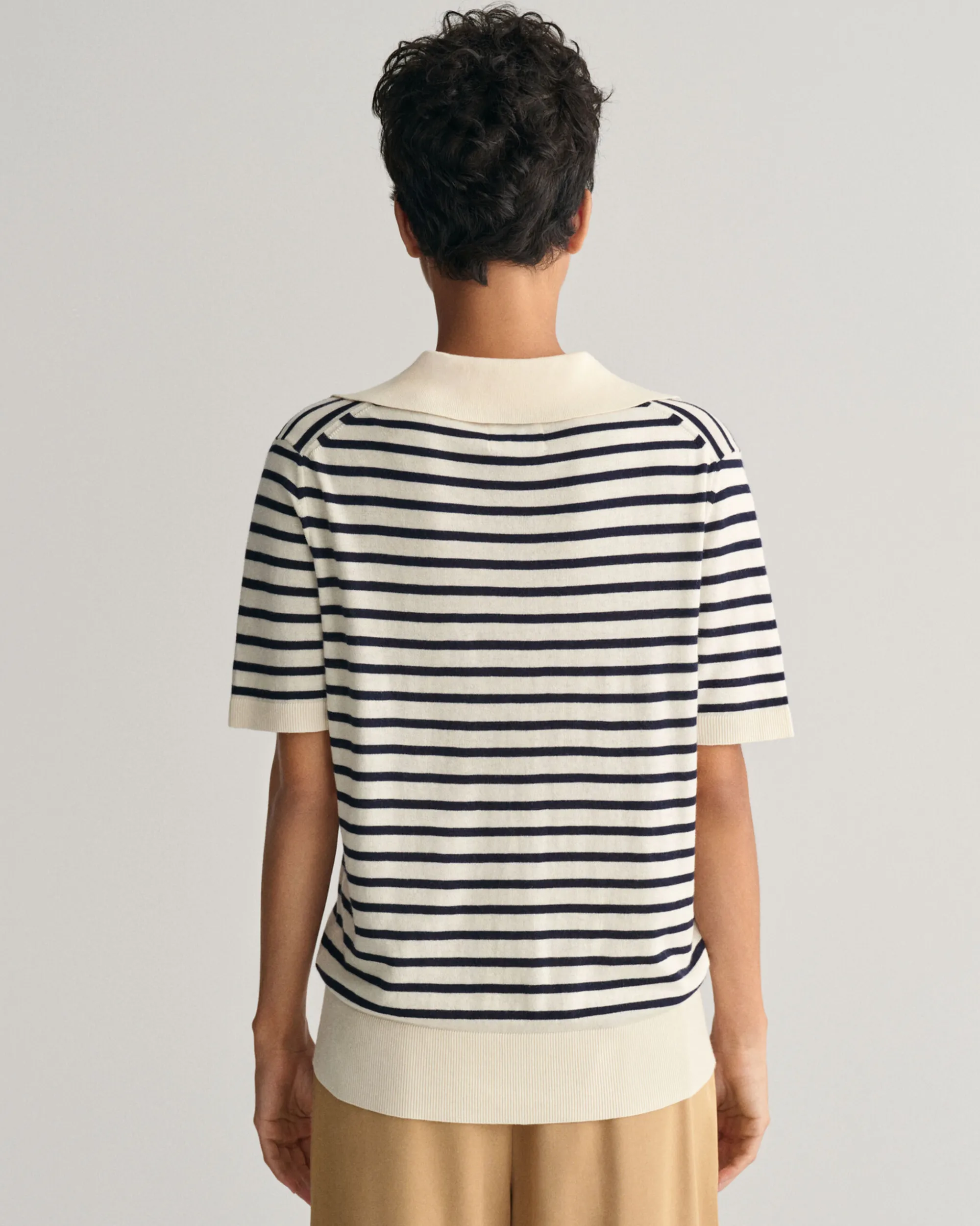 Fine Knit Striped Short Sleeve Rugger