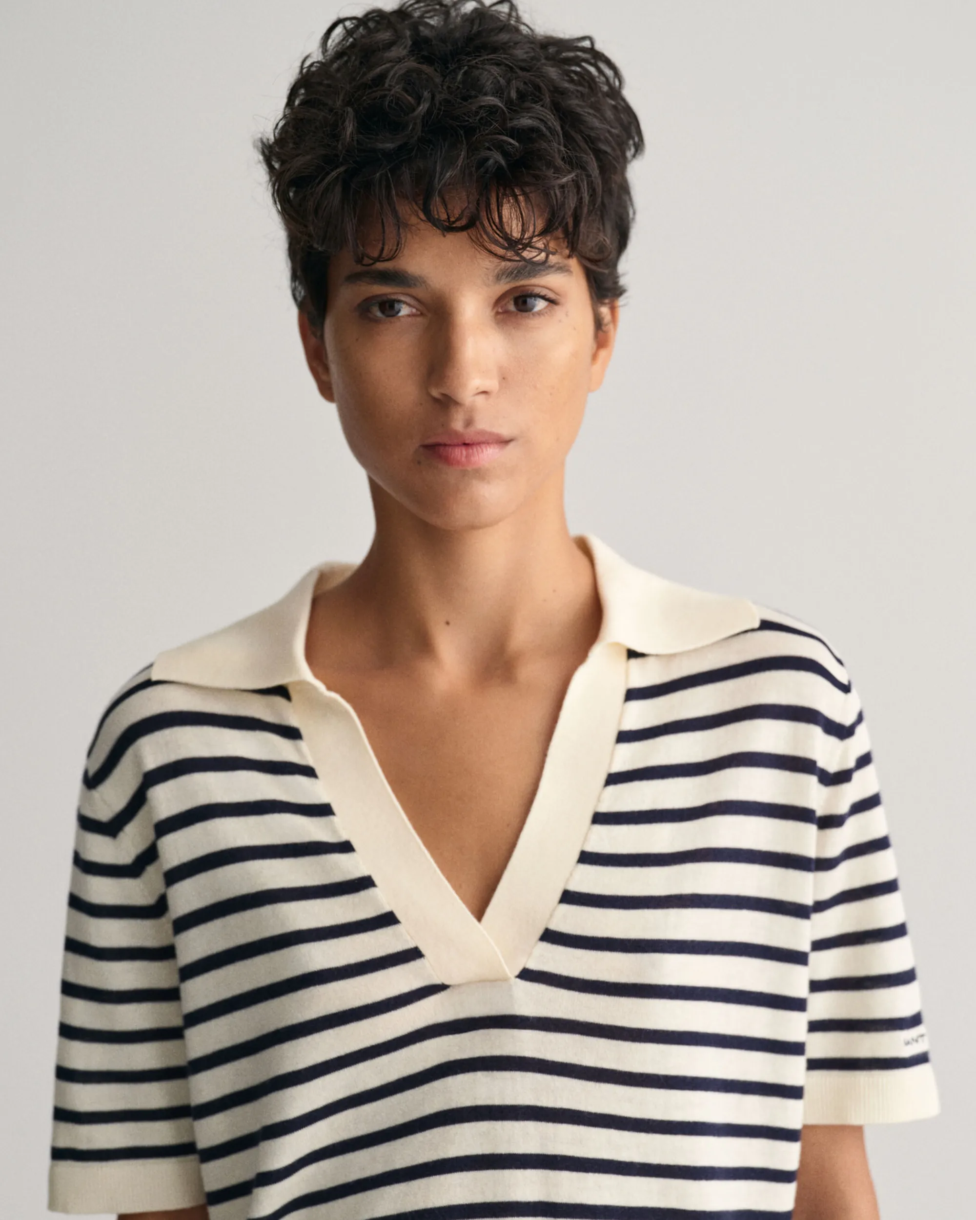 Fine Knit Striped Short Sleeve Rugger