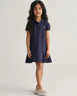 Girls Short Sleeve Piqué Flounce Dress