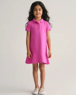 Girls Short Sleeve Piqué Flounce Dress