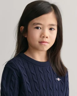 Kids Shield Cotton Cable Knit Crew Neck Sweater