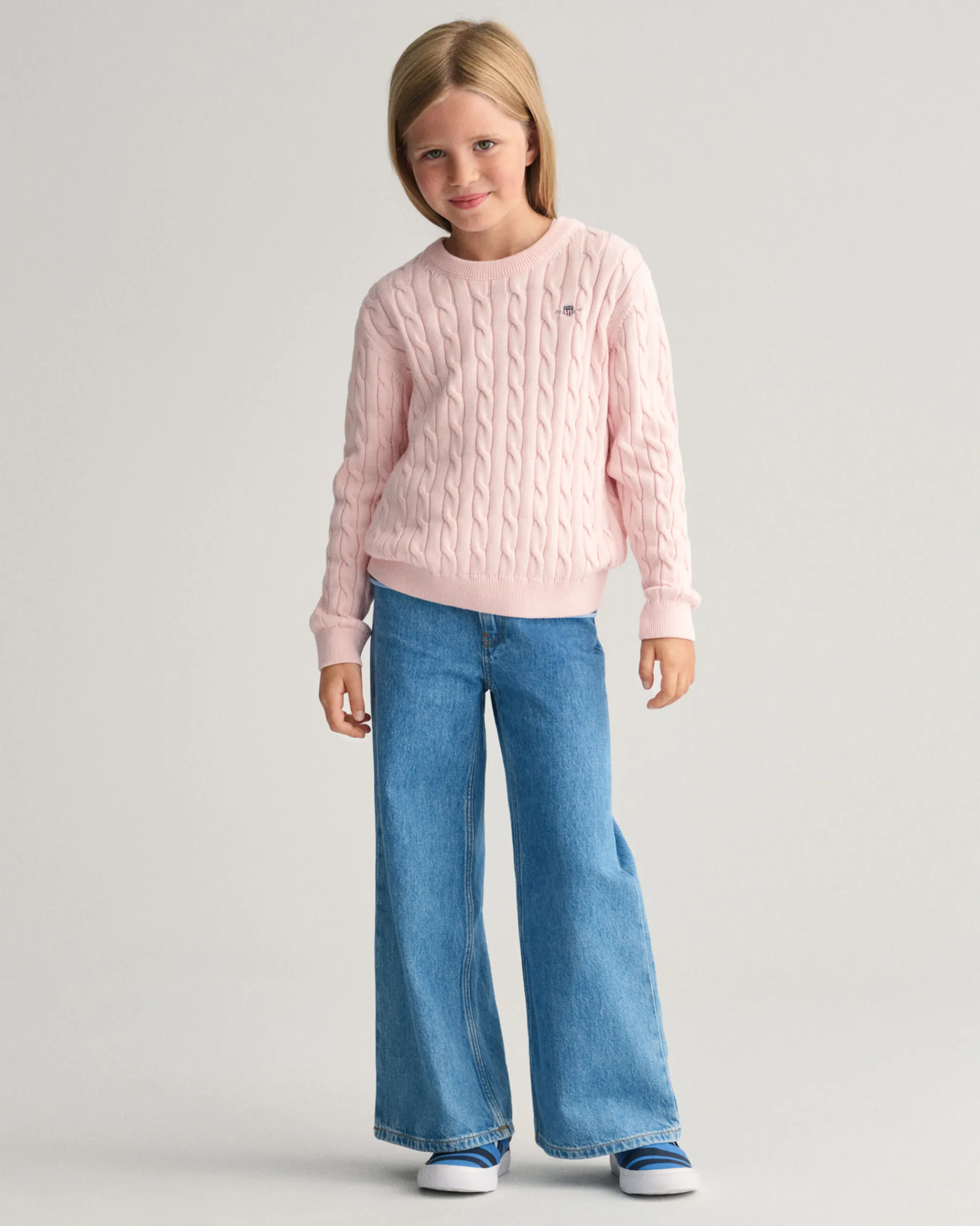 Kids Shield Cotton Cable Knit Crew Neck Sweater