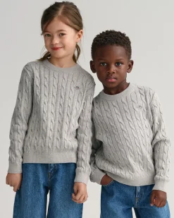 Kids Shield Cotton Cable Knit Crew Neck Sweater