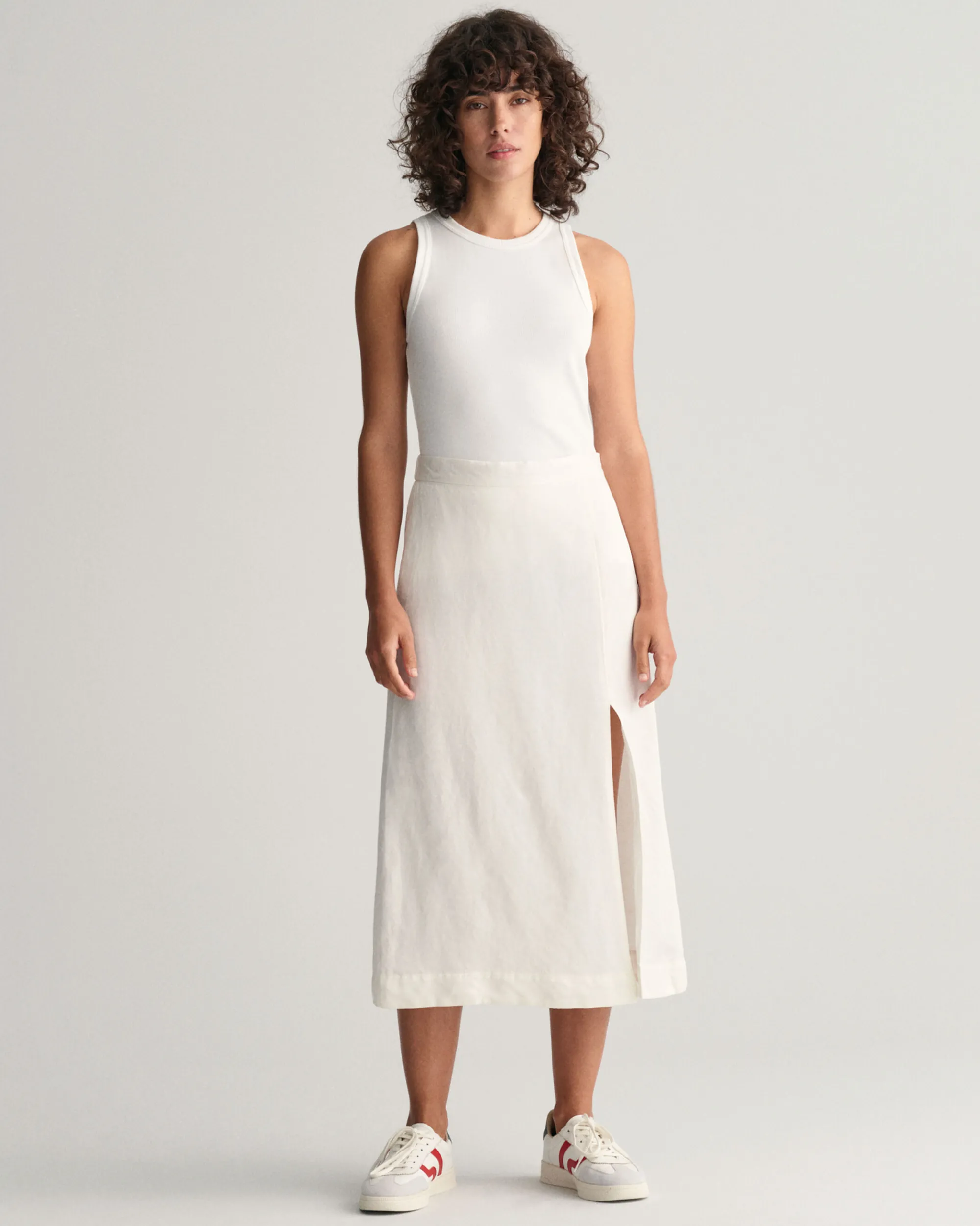 Linen Blend Midi Skirt
