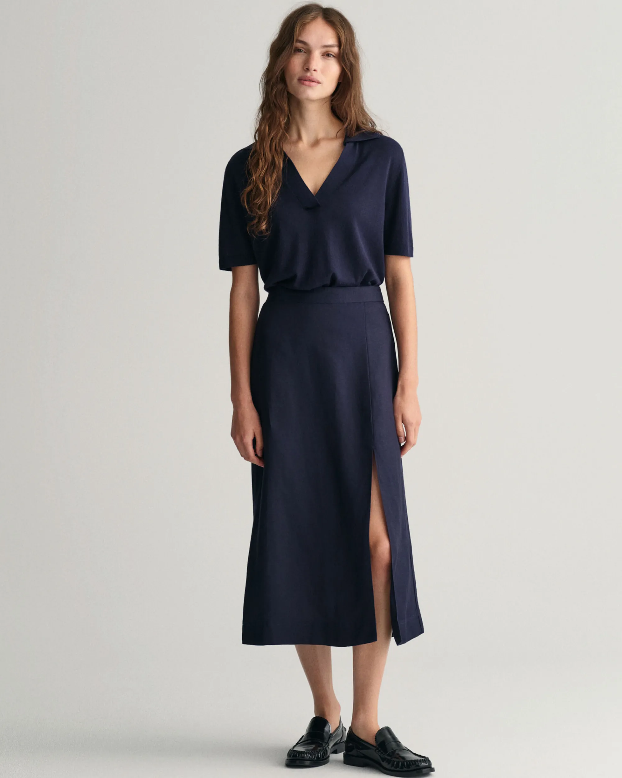 Linen Blend Midi Skirt