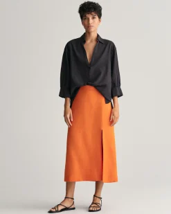 Linen Blend Midi Skirt