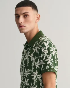 Palm Lei Print Piqué Polo Shirt