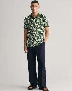 Palm Lei Print Piqué Polo Shirt