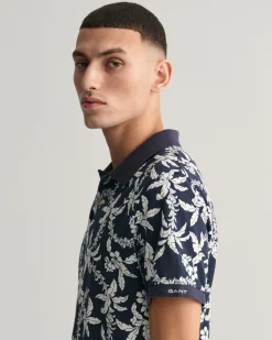 Palm Lei Print Piqué Polo Shirt