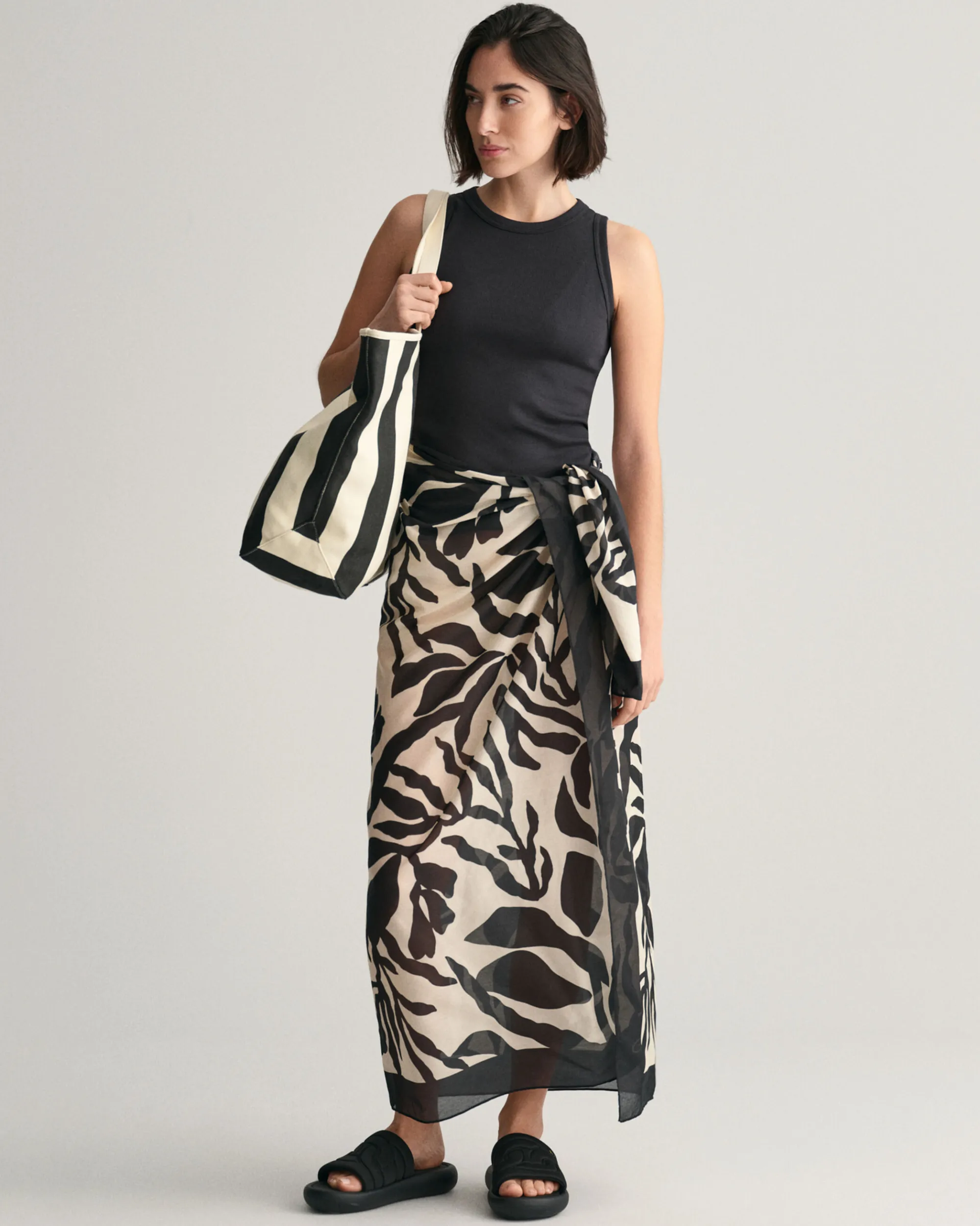 Palm Print Cotton Silk Sarong