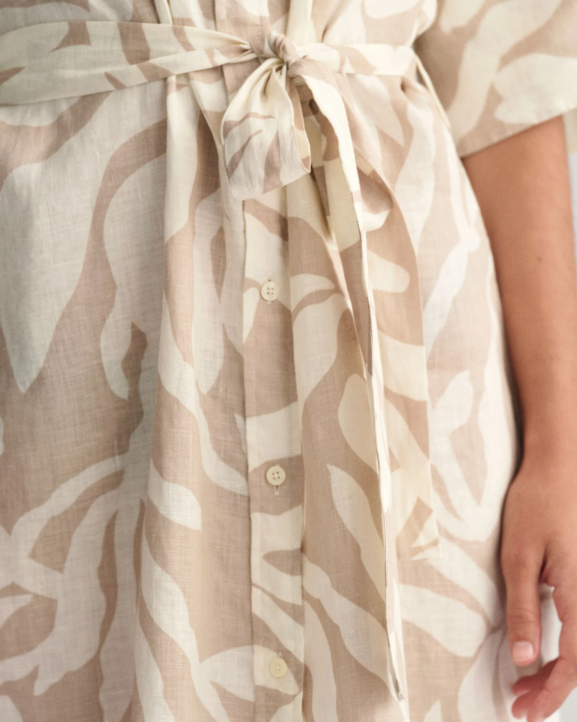 Palm Print Linen Shirt Dress