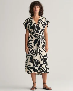 Palm Print Short Sleeve Dress