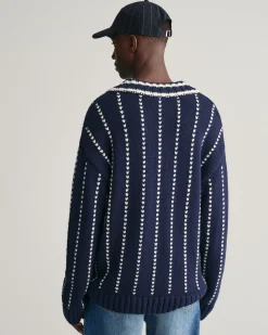 Pinstripe Collegiate V-Neck Sweater