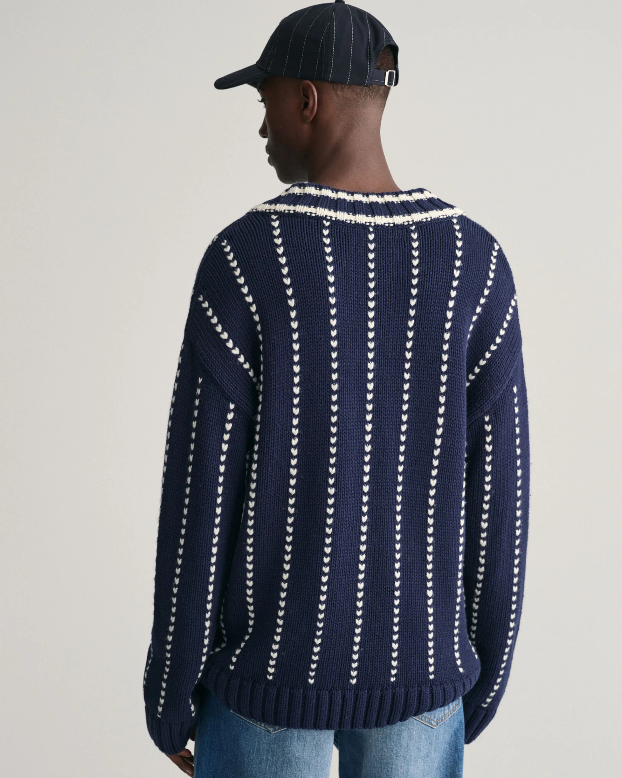 Pinstripe Collegiate V-Neck Sweater