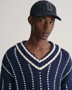 Pinstripe Collegiate V-Neck Sweater