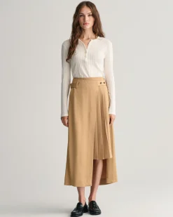 Pleated Chino Wrap Skirt