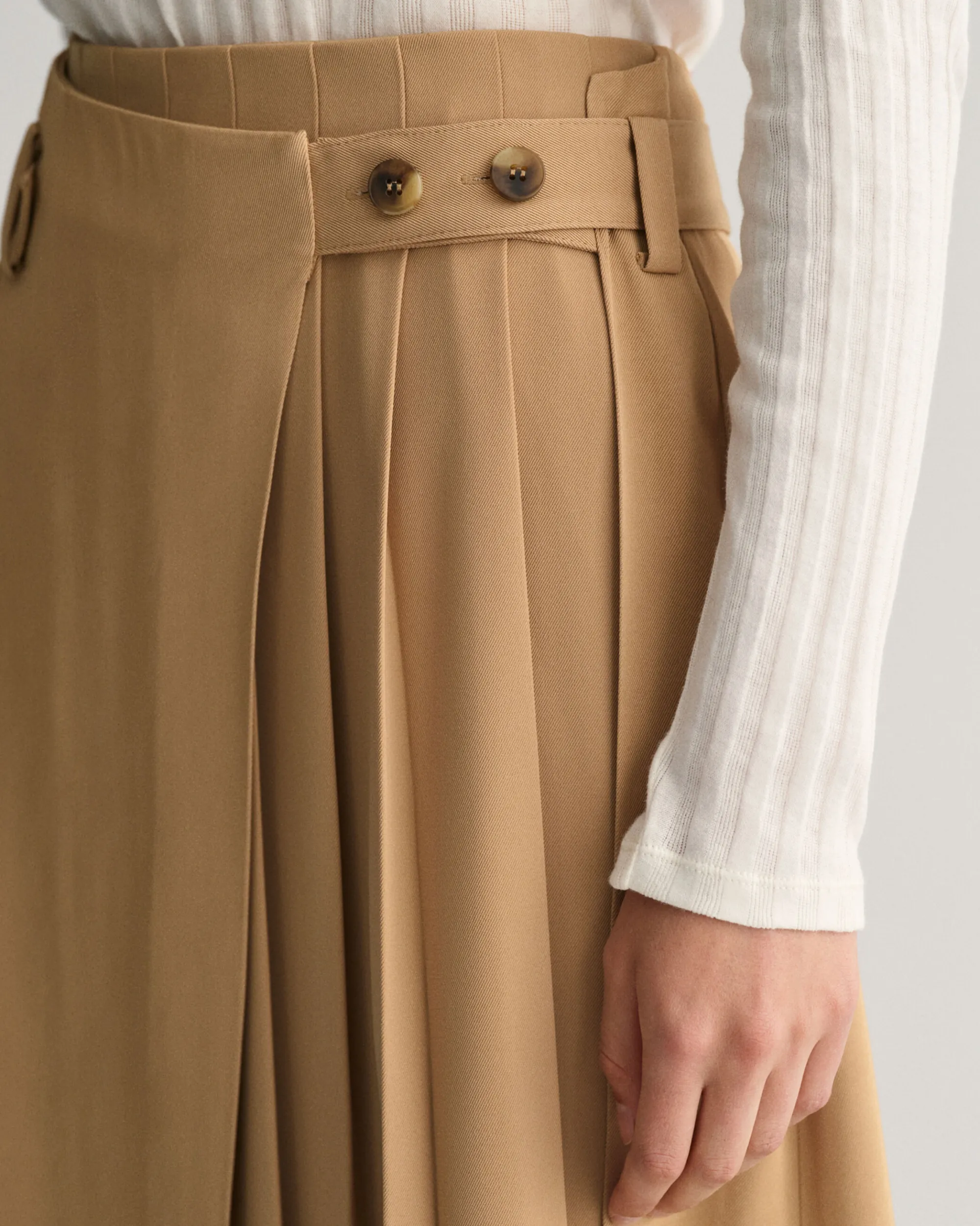 Pleated Chino Wrap Skirt
