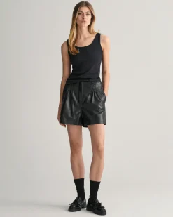 Pleated Leather Shorts