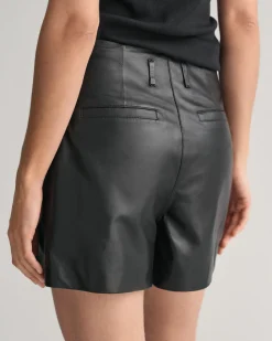 Pleated Leather Shorts
