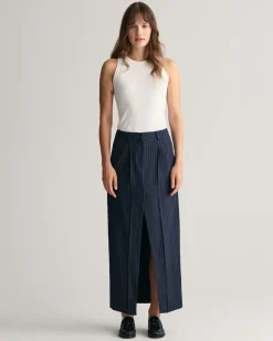 Pleated Pinstriped Maxi Skirt